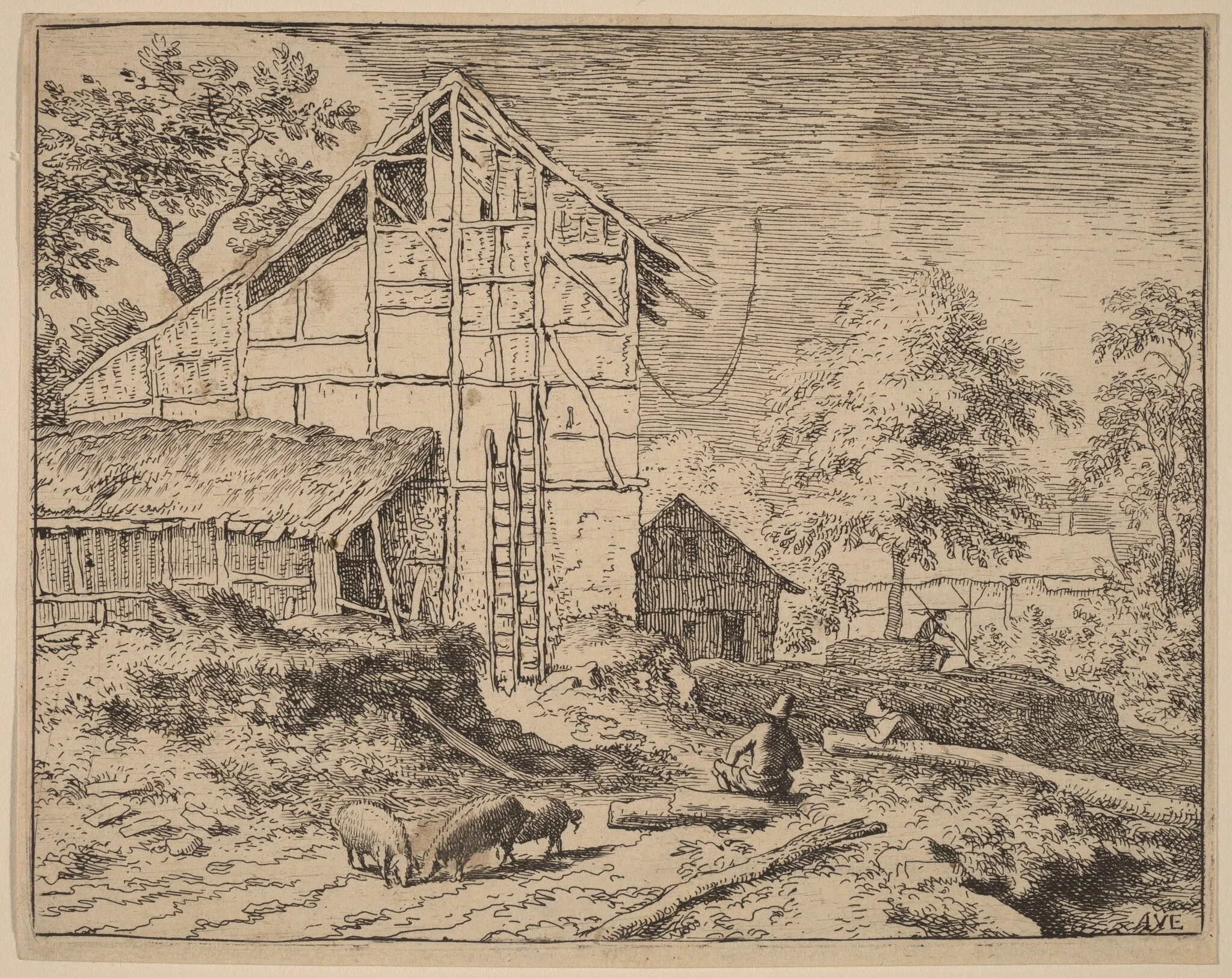 Cottage with Two Ladders, detail