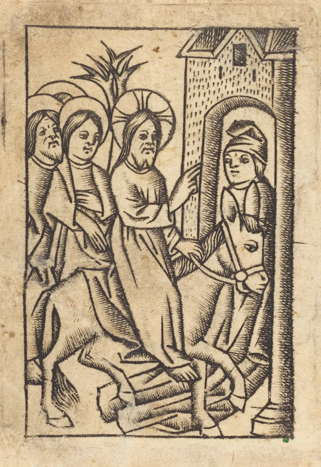 Christ's Entry into Jerusalem [left], by Master of St. Erasmus, ink, 1455