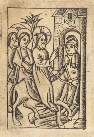 Christ's Entry into Jerusalem [left], by Master of St. Erasmus, ink, 1455