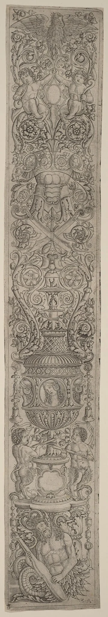 Ornament Panel: Triton and Two Infant Satyrs, detail