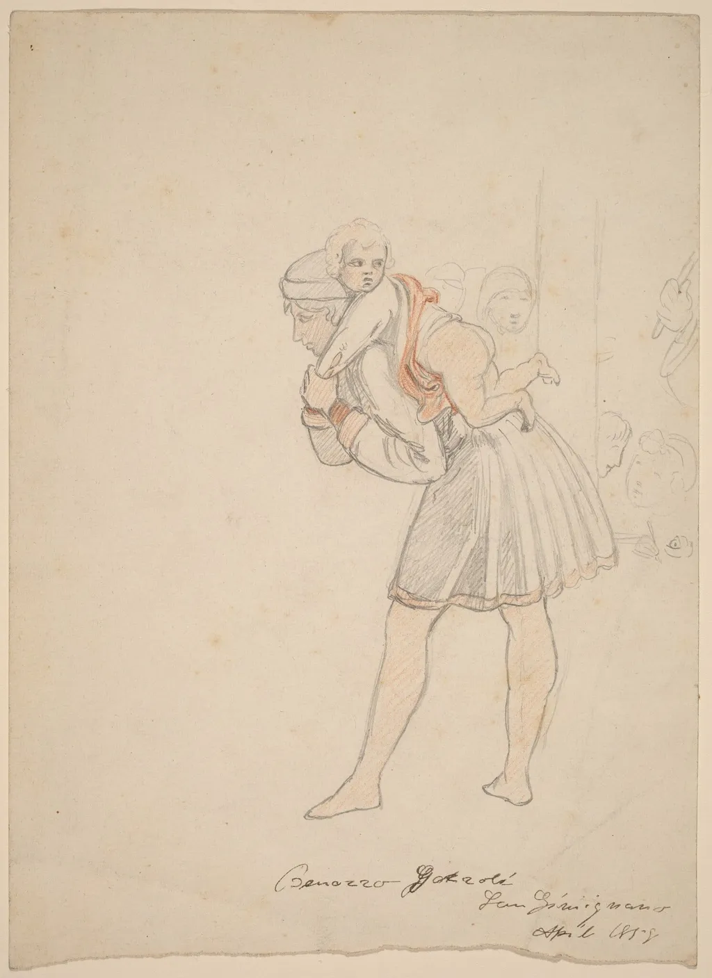Study after Gozzoli, by Elihu Vedder, graphite, 1858