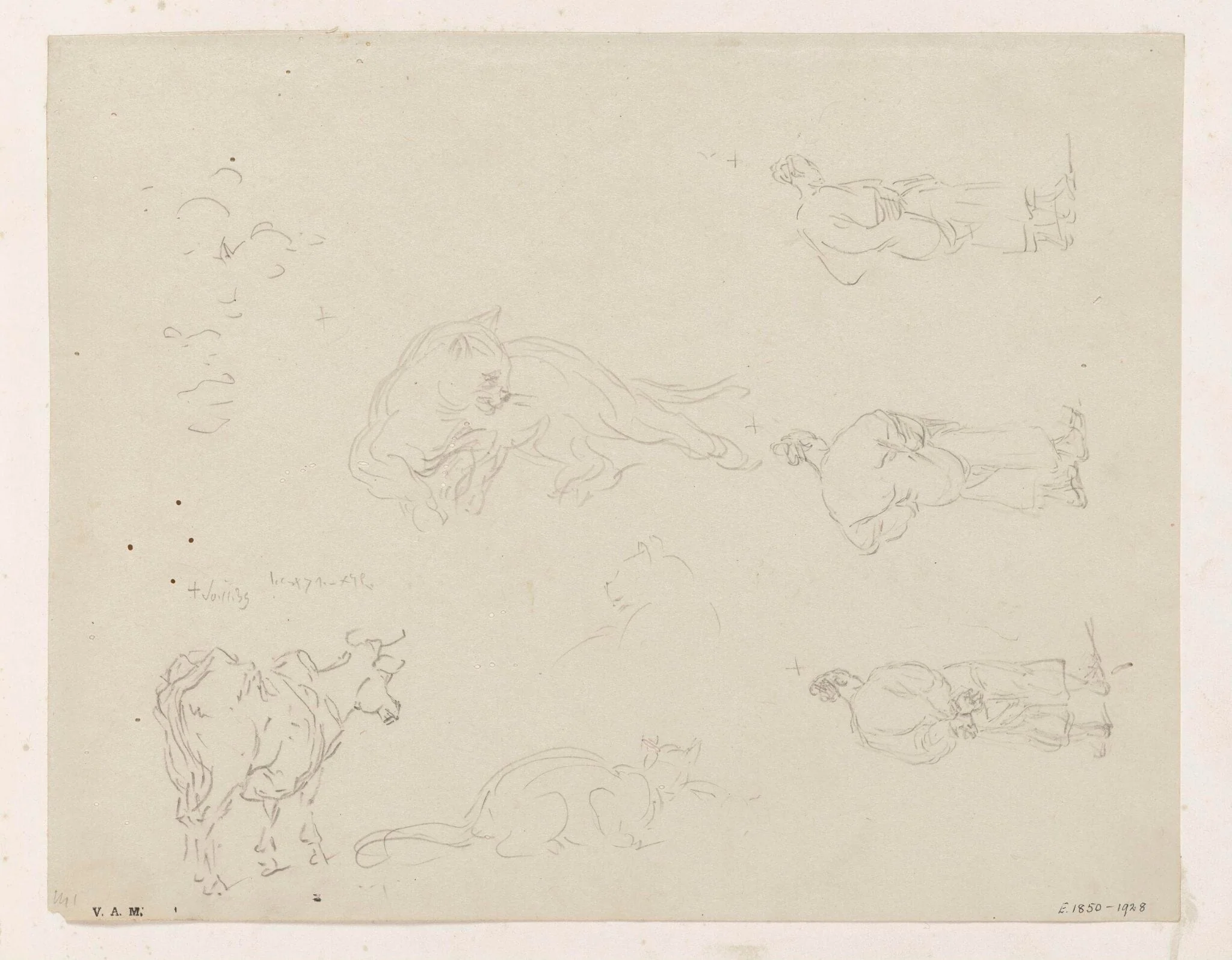 Drawings of figures and animals, detail