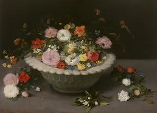 Flowers in a Bowl, by Jan Brueghel, the elder, oil, 1615