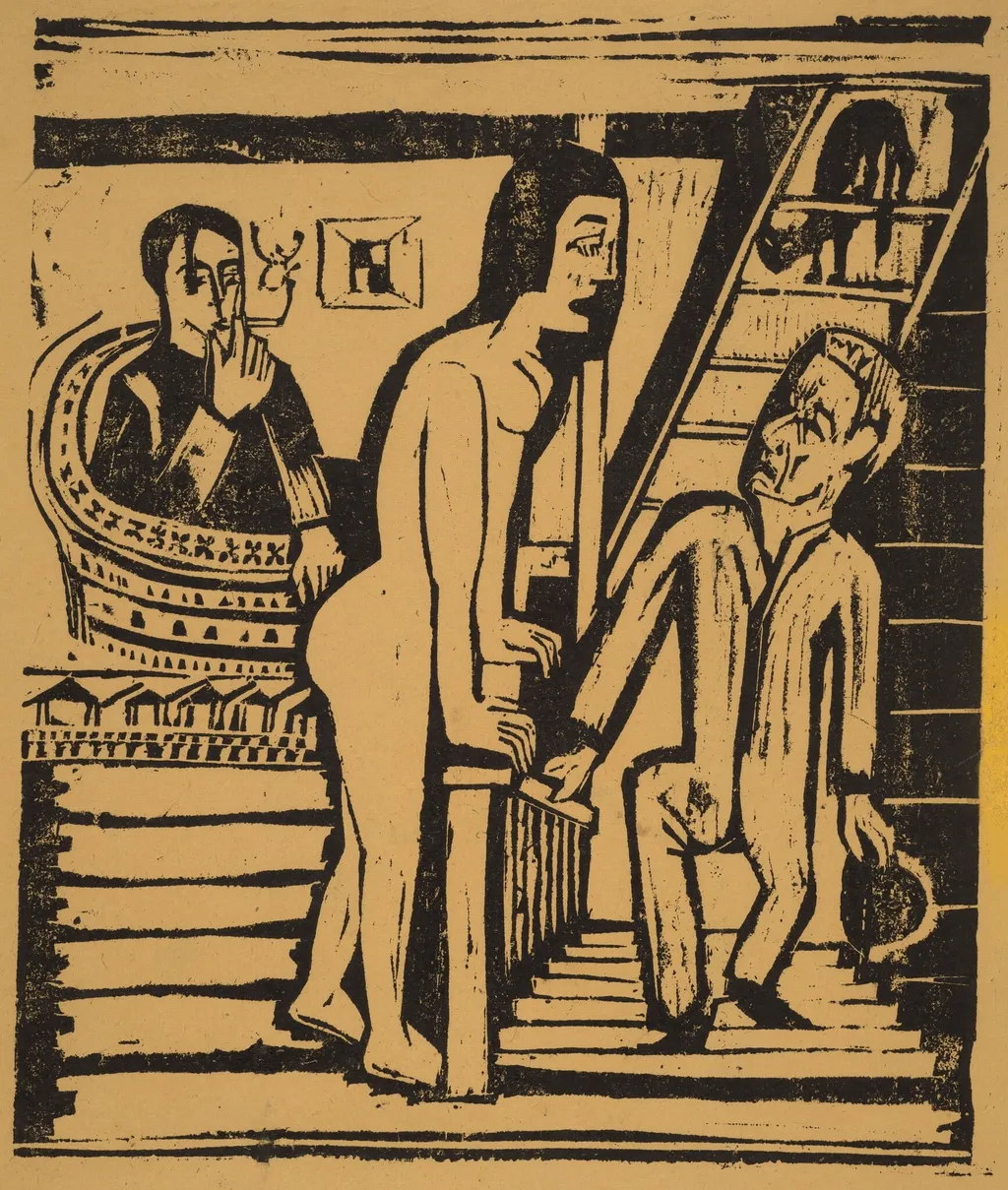 The Visit, by Ernst Ludwig Kirchner, ink, 1923