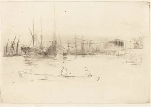 Steamboats off the Tower, by James McNeill Whistler, ink, 1875