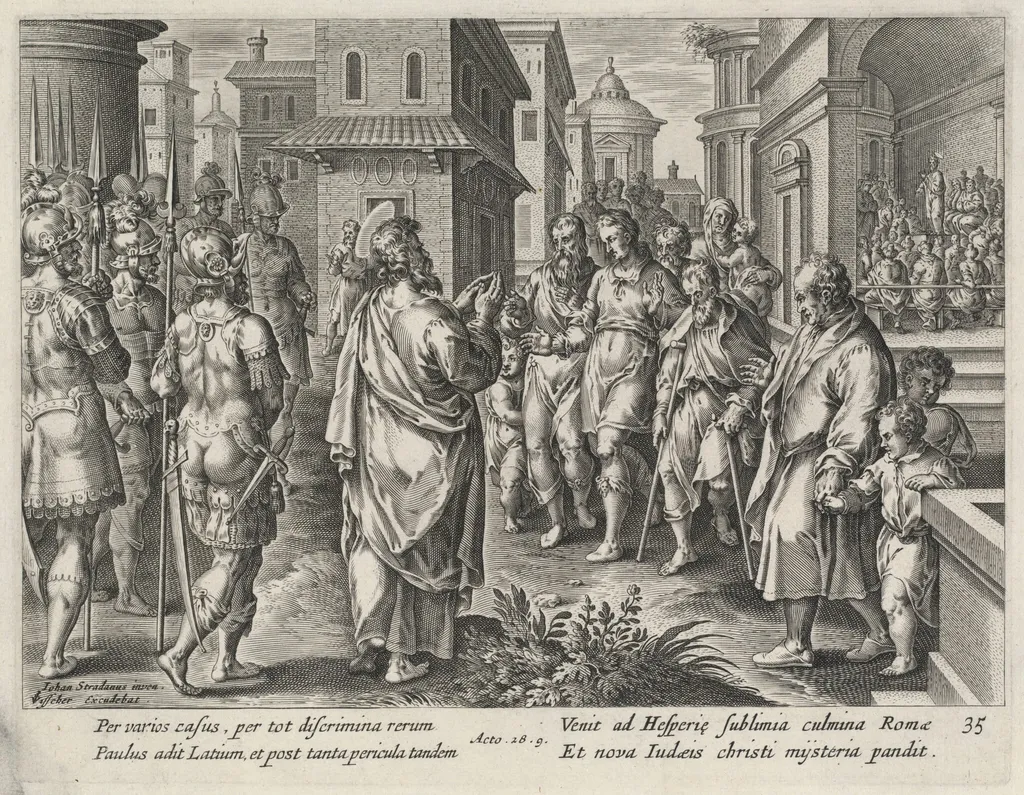 Saint Paul Preaching in Rome, by Philip Galle, ink, 1574