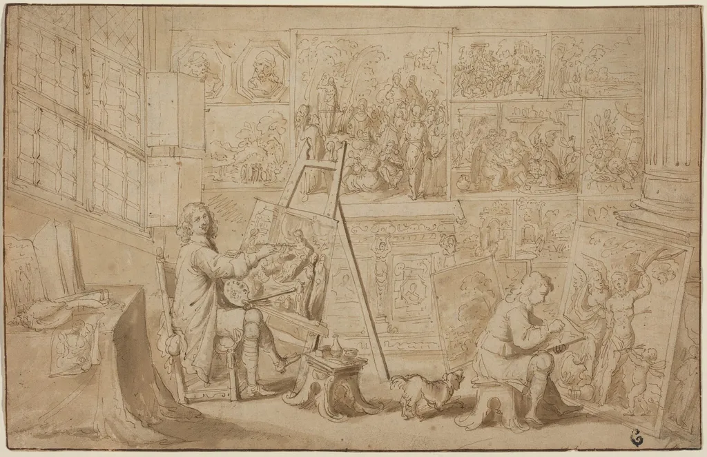 An Artist's Studio [recto], by Frans Francken the Younger, chalk, 1612