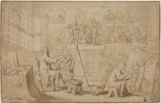 An Artist's Studio [recto], by Frans Francken the Younger, chalk, 1612