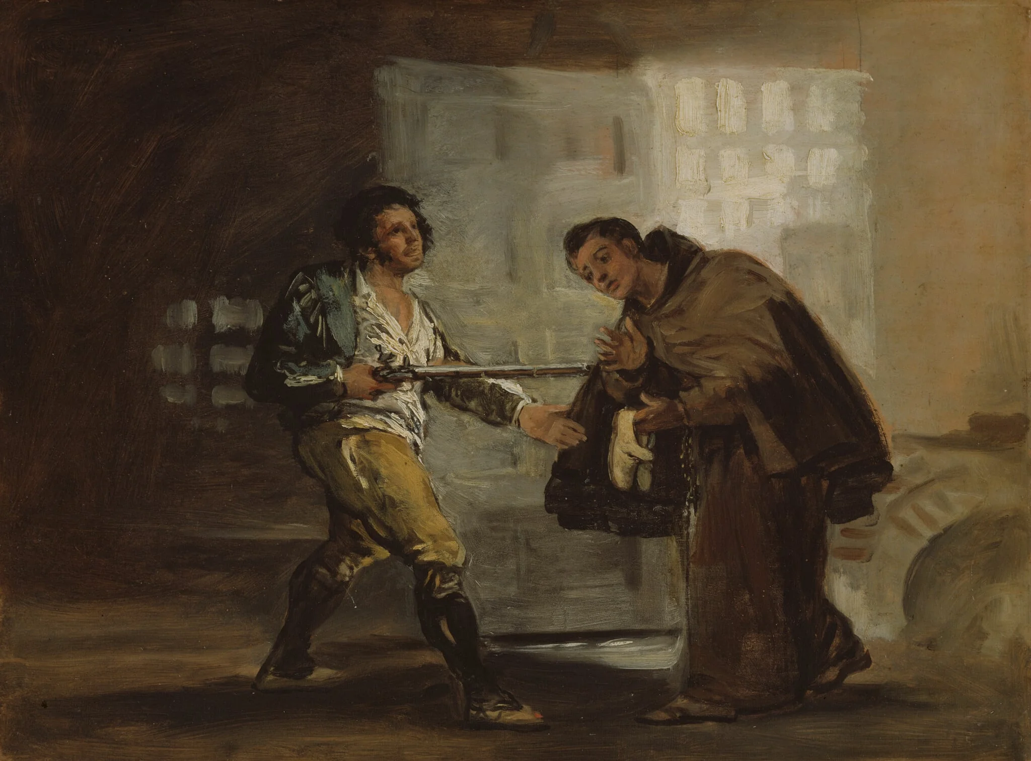 Friar Pedro Offers Shoes to El Maragato and Prepares to Push Aside His Gun, detail