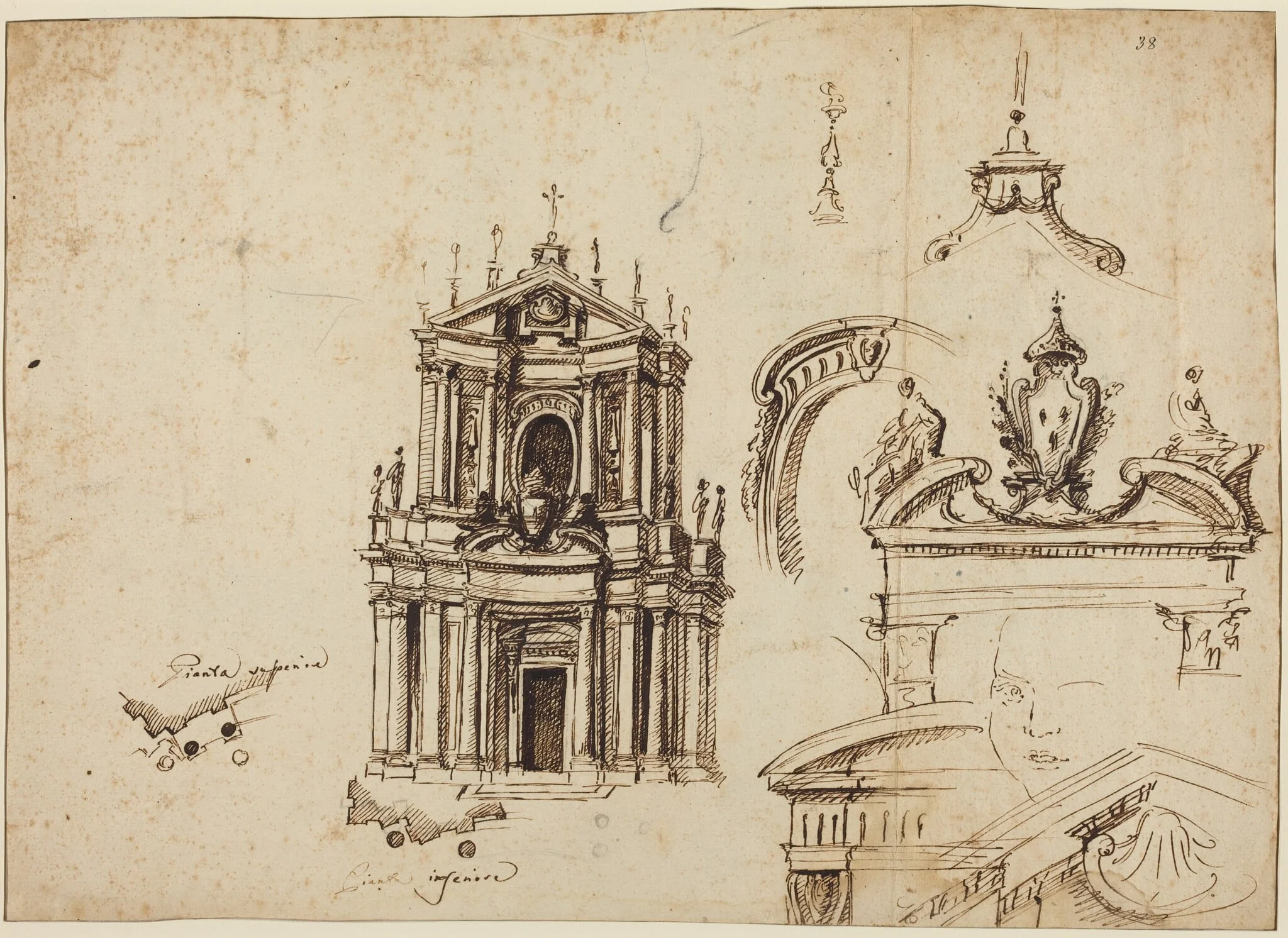 Studies for the Façade of Santa Cristina [recto], detail