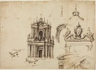Studies for the Façade of Santa Cristina [recto], by Filippo Juvarra, chalk, 1715