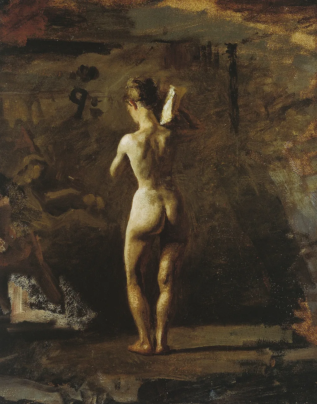 Study for "William Rush Carving His Allegorical Figure of the Schuylkill River", by Thomas Eakins, oil, 1888