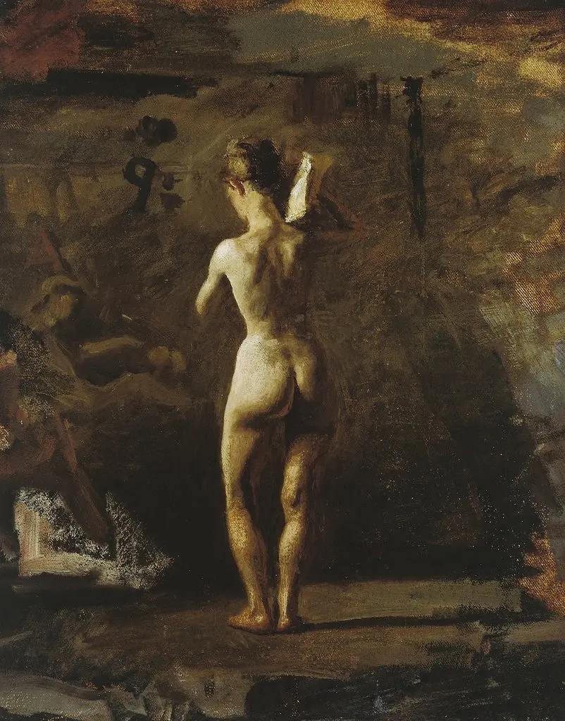 Study for "William Rush Carving His Allegorical Figure of the Schuylkill River", by Thomas Eakins, oil, 1888