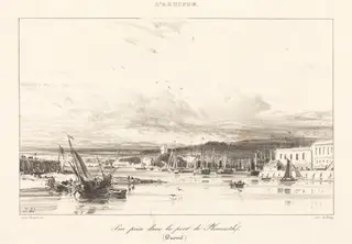 View in Plymouth Port (Vue prise dans le port de Plymouth), by Jules Dupré, ink, 1836