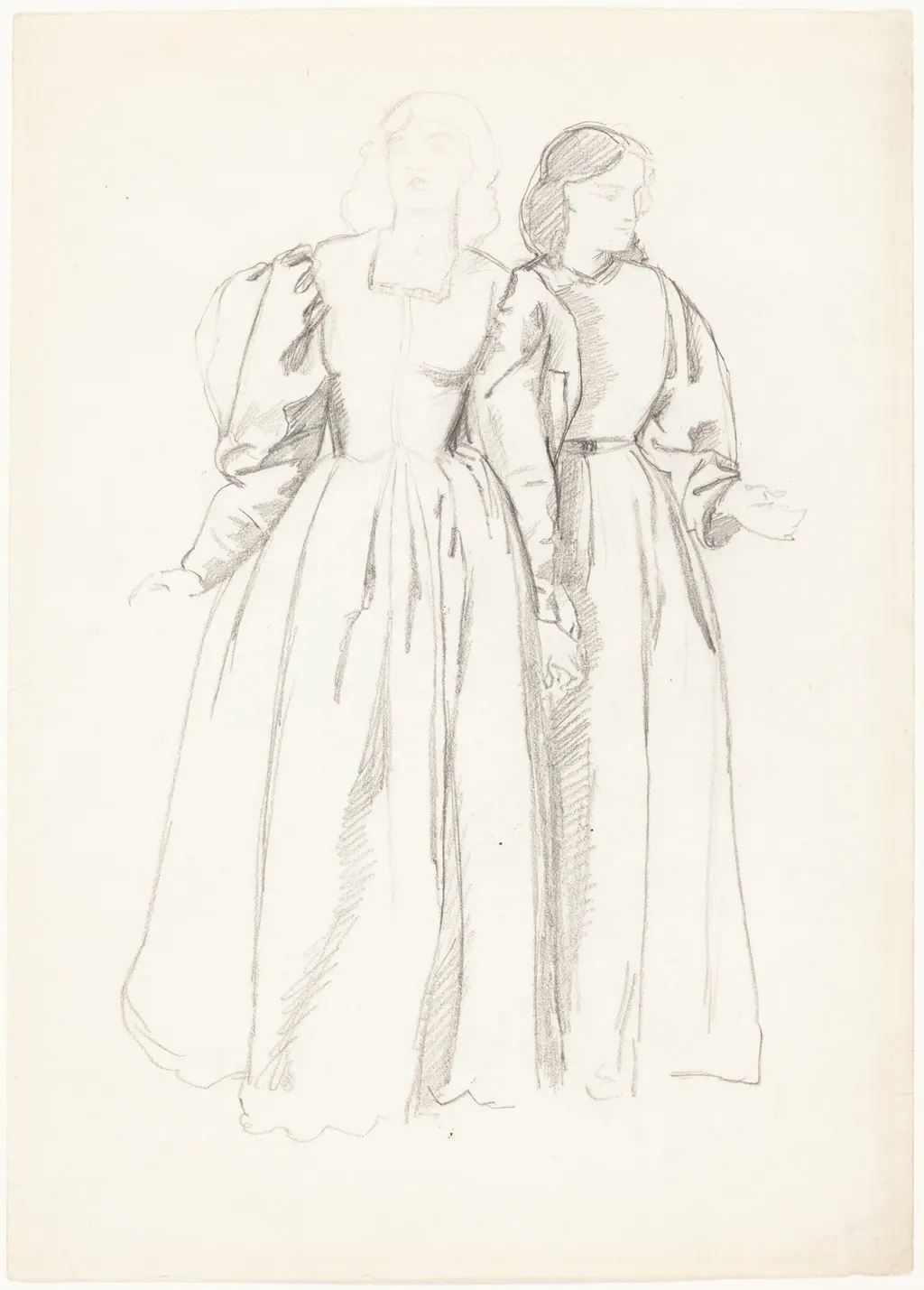 Study of Two Young Women [recto], by Valentine Cameron Prinsep, graphite, 1871