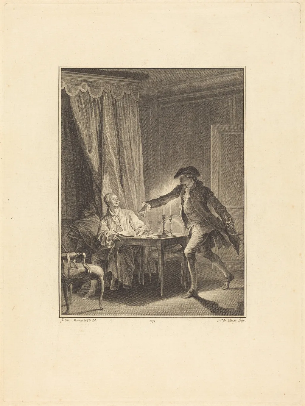 Ah! Jeune homme à ton bienfaiteur, by Nicolas Delaunay, ink, 1774