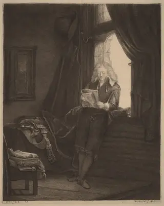 Jan Six, by Rembrandt van Rijn, ink, 1647