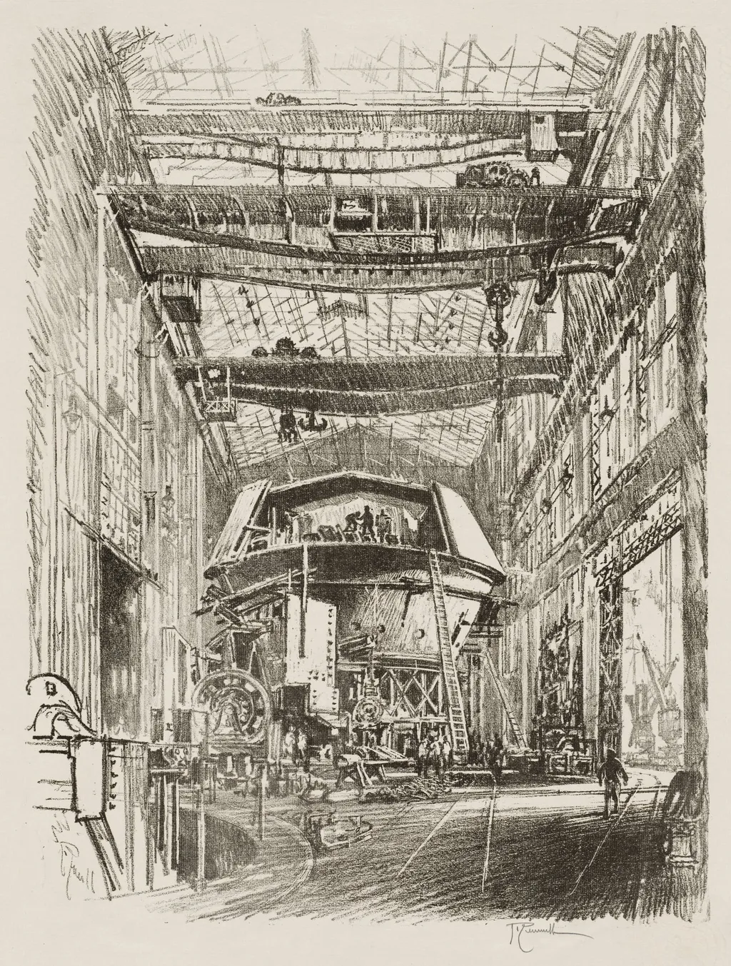 English War Work:  Building the Great Turret, by Joseph Pennell, 1916