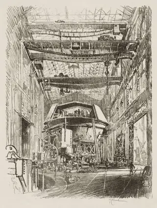 English War Work:  Building the Great Turret, by Joseph Pennell, 1916