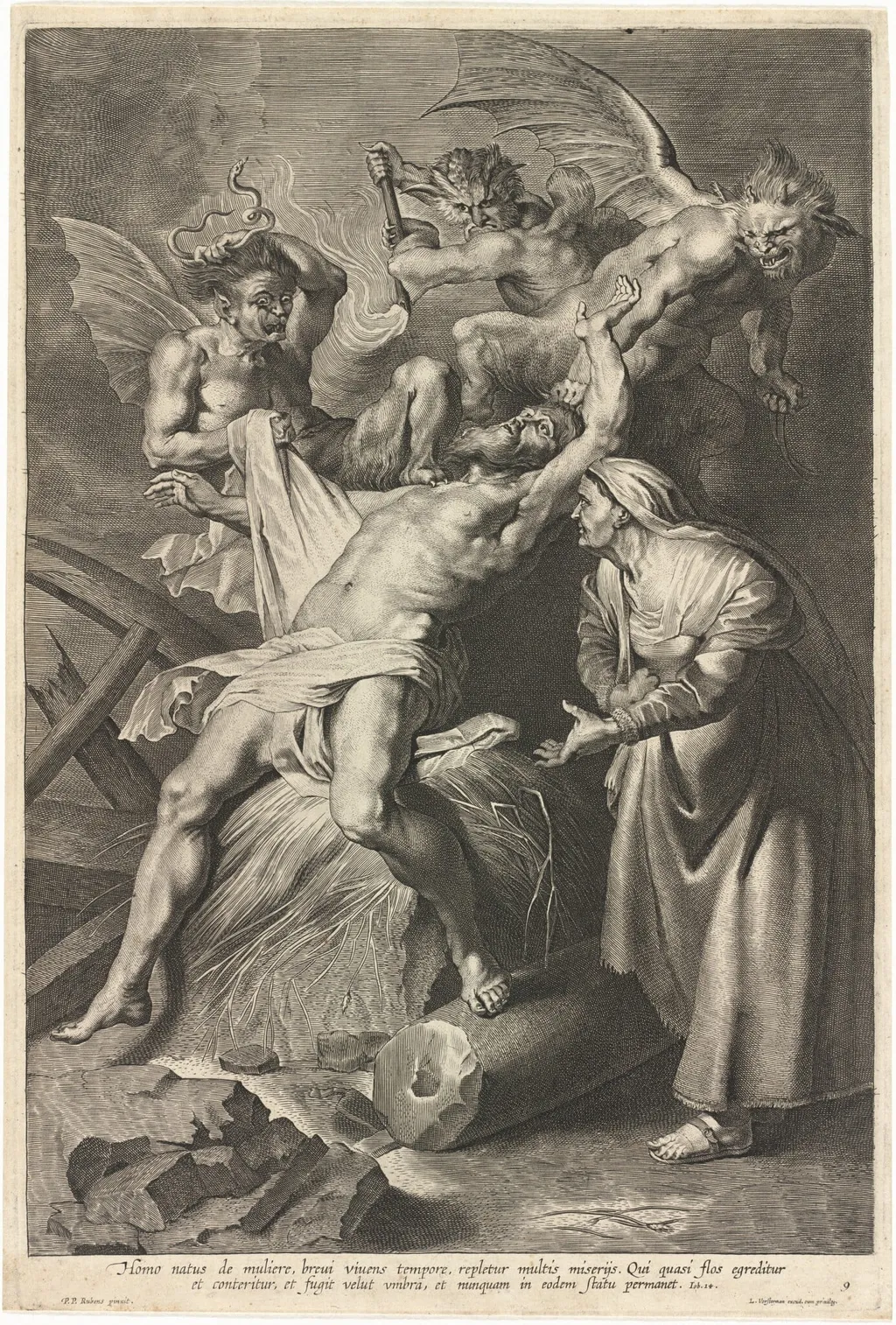 Job Tormented by Demons and Abused by His Wife, by Lucas Emil Vorsterman, ink, 1635