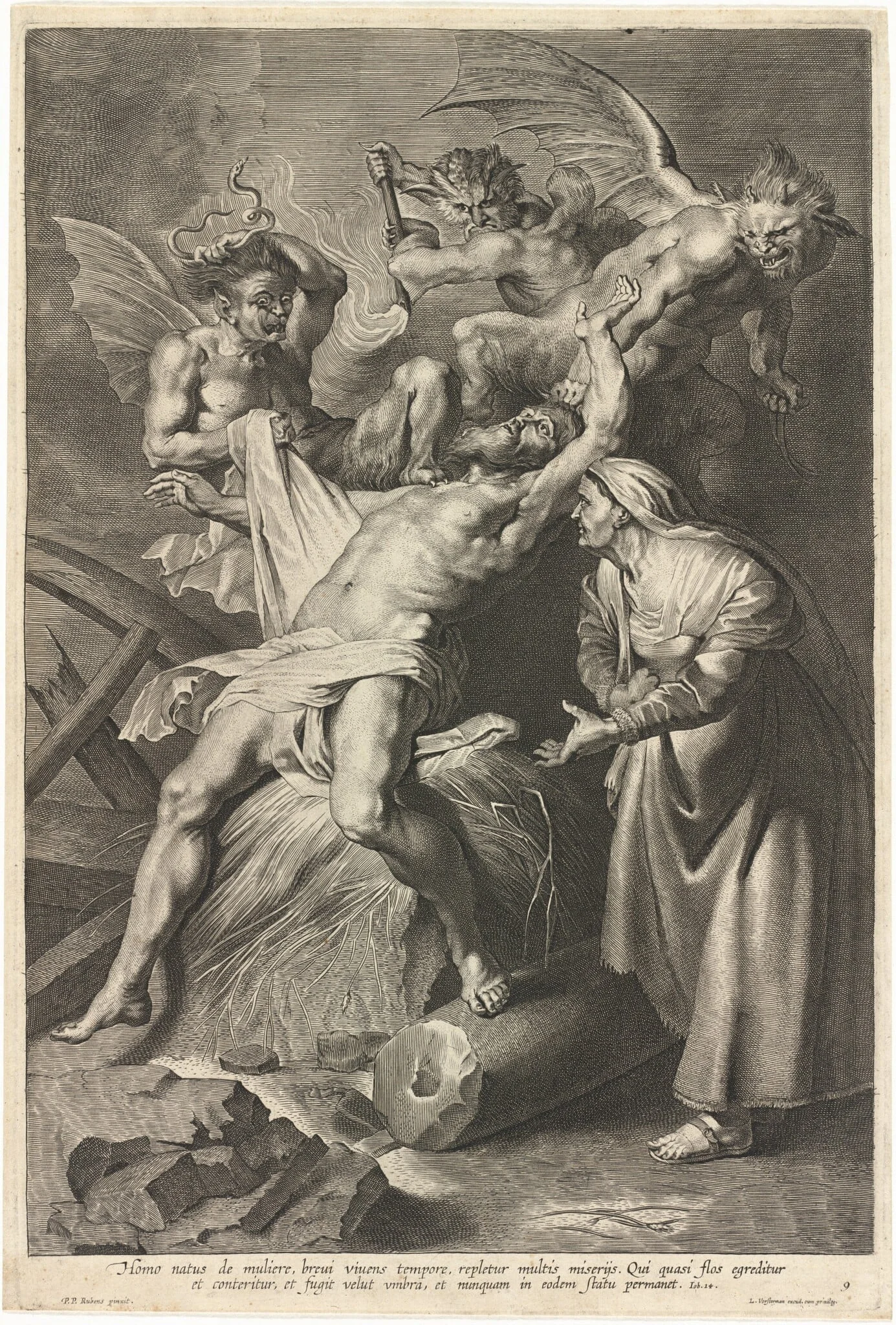 Job Tormented by Demons and Abused by His Wife, detail