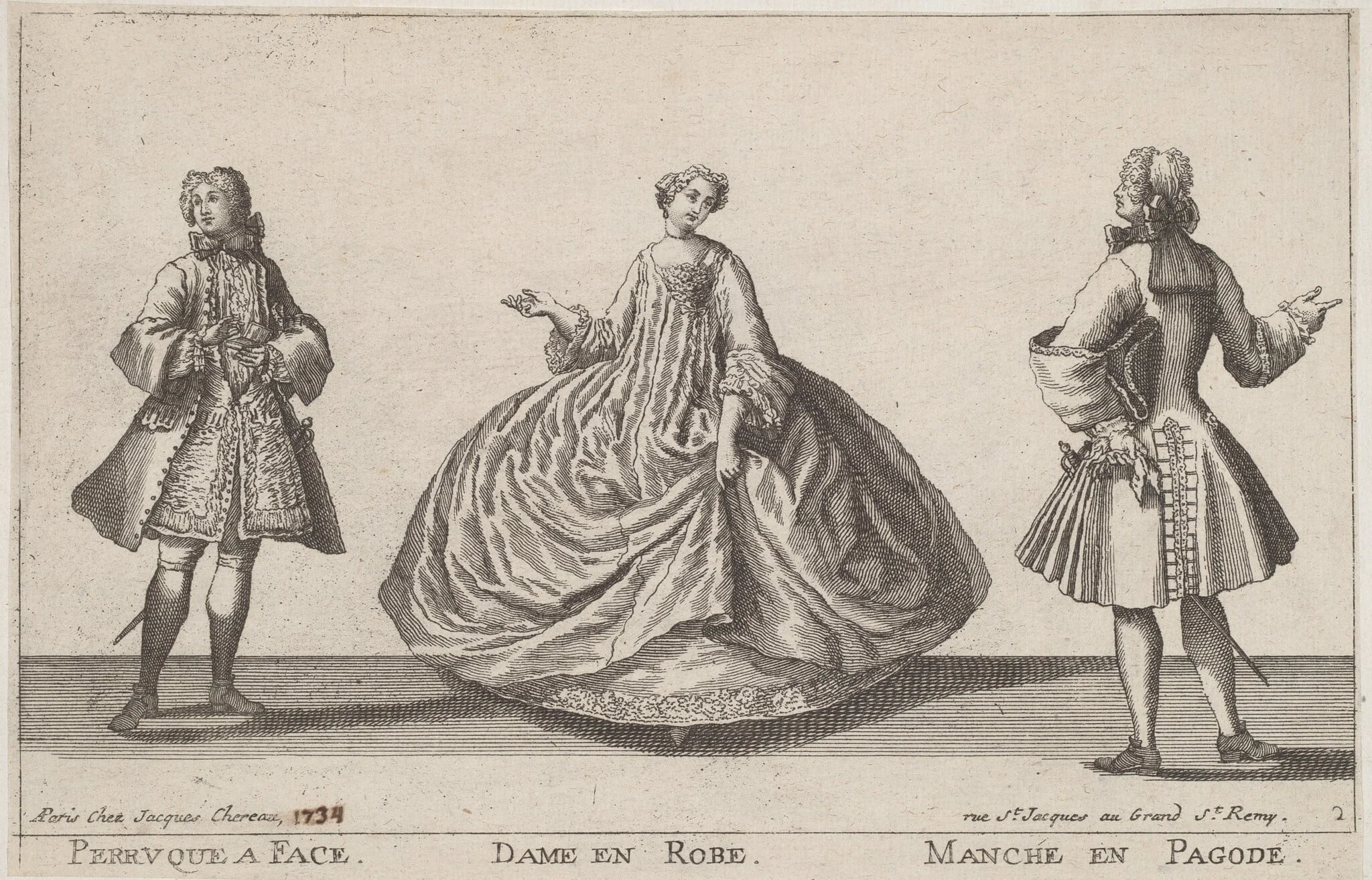 Perruque à Face/Dame en Robe/Manche en Pagode, detail