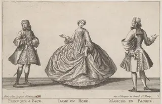 Perruque à Face/Dame en Robe/Manche en Pagode, by Jacques Chéreau, ink, 1724