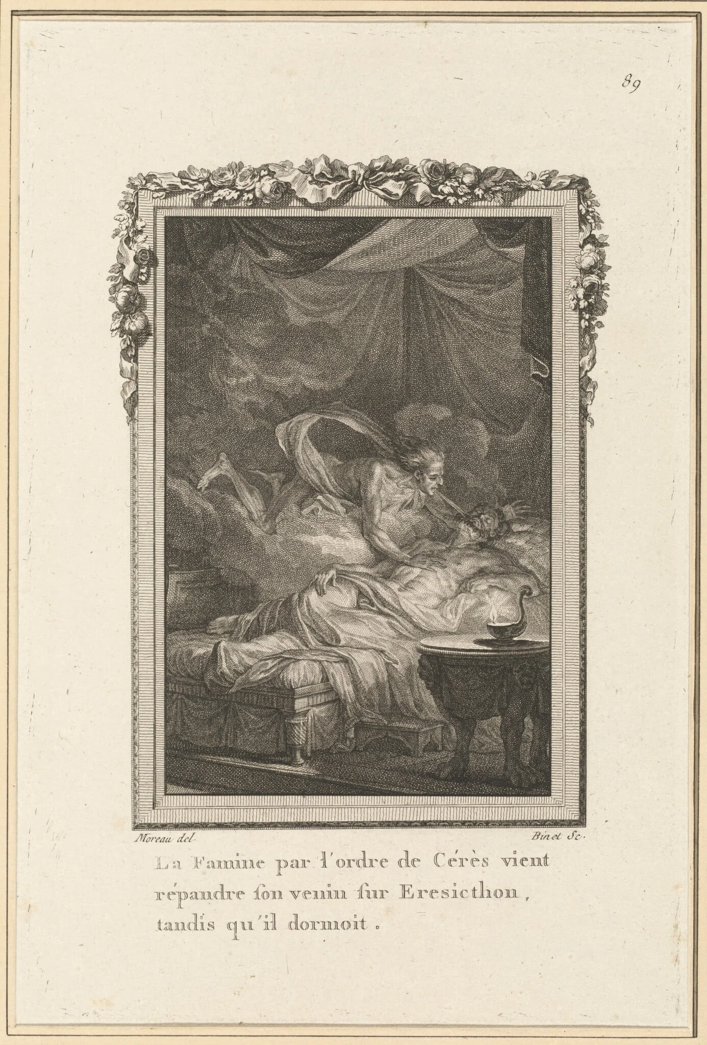 La Famine par l'ordre de Cérès vient répandre son venin sur Eresicthon, tandis qu'il dormoit, detail