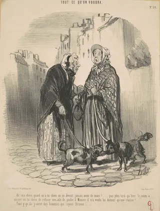 Ah! Ma chère, quand on a un chien ..., by Honoré Daumier, ink, 1848