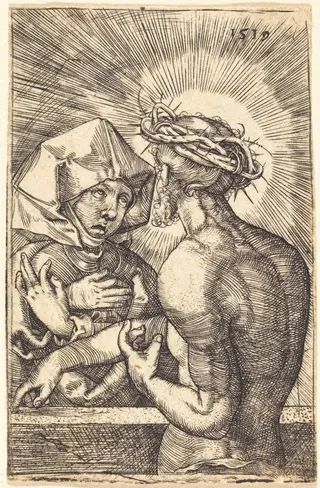 Christ Crowned with Thorns Speaking with His Mother, by Sebald Beham, ink, 1519