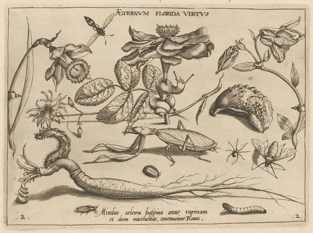 Archetypa studiaque patris Georgii Hoefnagelii [Part 2, Plate 2], by Jacob Hoefnagel, ink, 1592