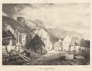 Entrée du village des Bains, by Eugène Isabey, ink, 1831