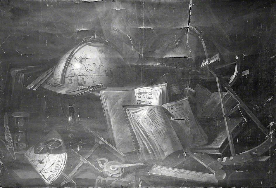 Still Life with Books and Astronomical Instruments, detail