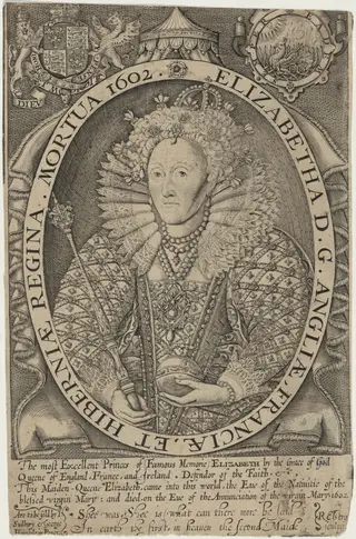 Queen Elizabeth, by Renold Elstrack, ink, 1598