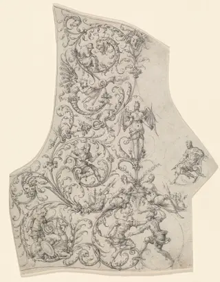 The Backplate of a Suit of Parade Armor, by Etienne Delaune, ink, 1557