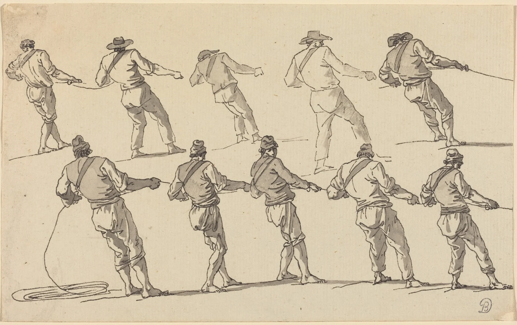 Ten Men Pulling on Ropes, detail