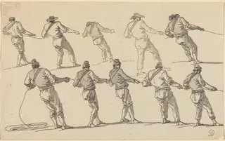 Ten Men Pulling on Ropes, by Joseph Vernet, ink, 1752