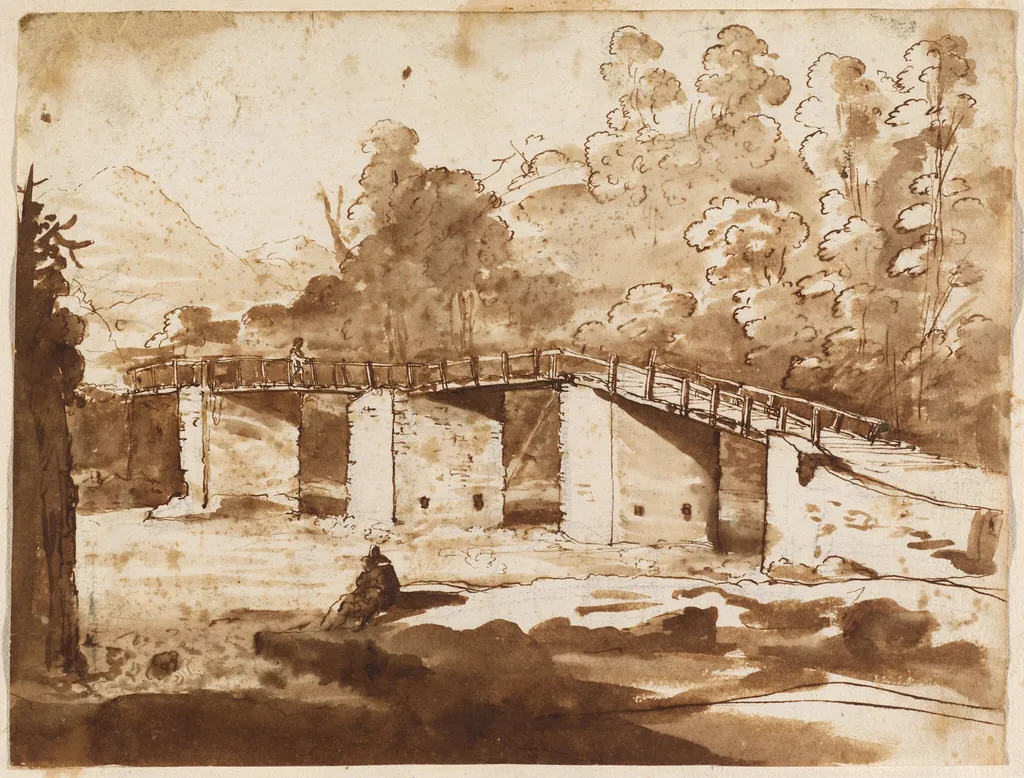 Landscape with a Bridge, by Claude Lorrain, chalk, 1632
