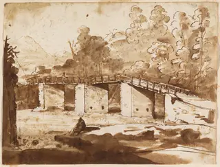 Landscape with a Bridge, by Claude Lorrain, chalk, 1632