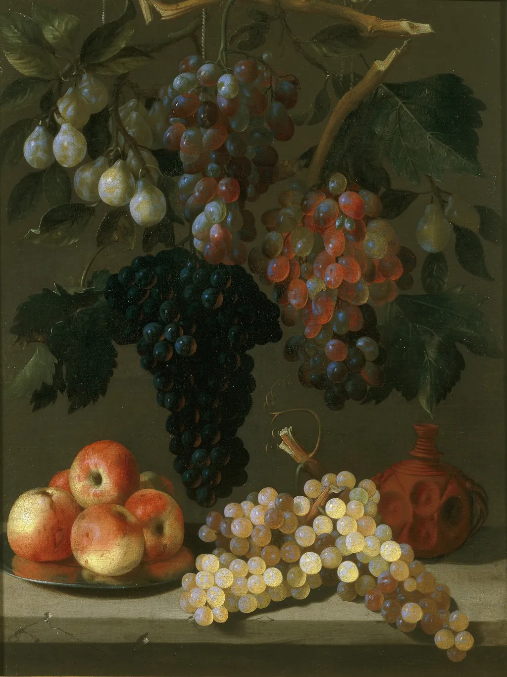 Still Life with Grapes, Apples and Plums, by Juan Bautista de Espinosa, oil, 1630