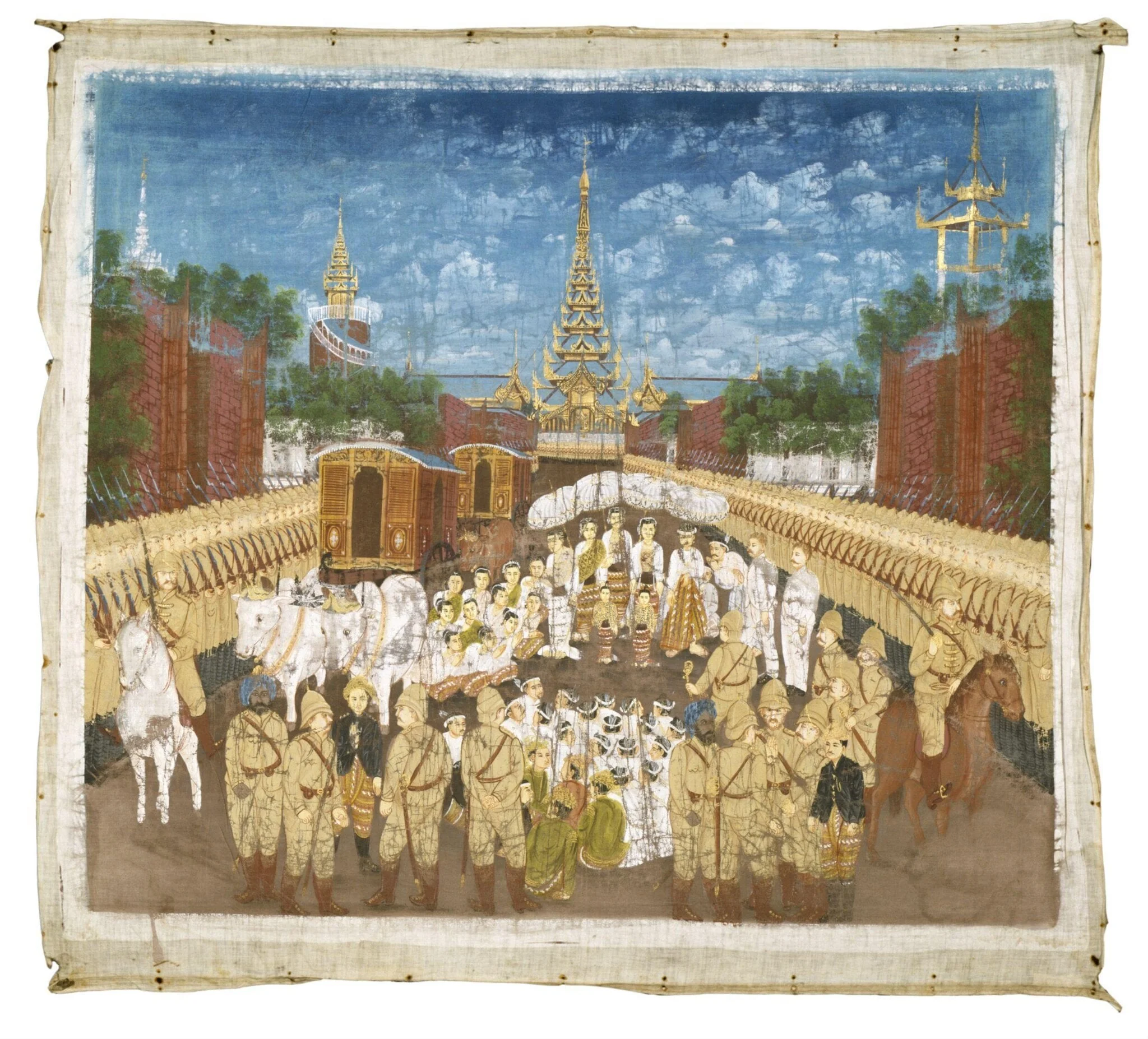 The departure of King Thibaw and Queen Supayalat from Mandalay at the end of the Third Burma War in 1885., detail