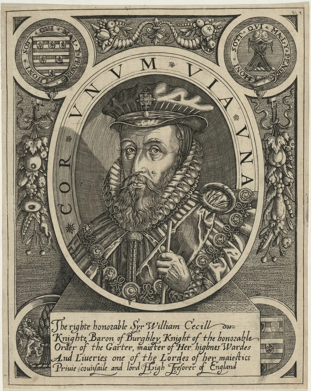 William Cecill, First Baron Burghley, by Renold Elstrack, ink, 1598