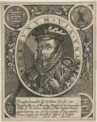 William Cecill, First Baron Burghley, by Renold Elstrack, ink, 1598