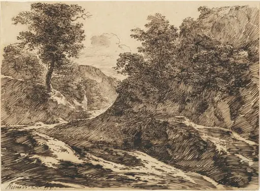 A Path through a Hilly Landscape, by Carl Friedrich von Rumohr, ink, 1831