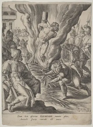 Eleazar Burned by Antiochus, by Crispijn van de Passe I, ink, 1591