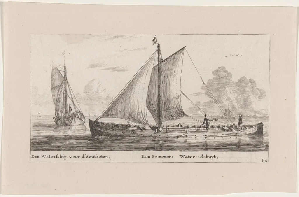 A "Watership" Carrying Water for the Salt Works and Another One Carrying Water for the Breweries, by Nooms, called Zeeman, Reinier, ink, 1653