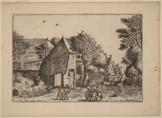 Village Road with Draw Well, by Johannes van Doetechum the Elder, ink