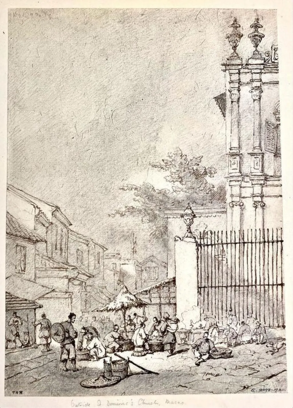 Market outside the church of S. Domingos, Macau, by George Chinnery, 19