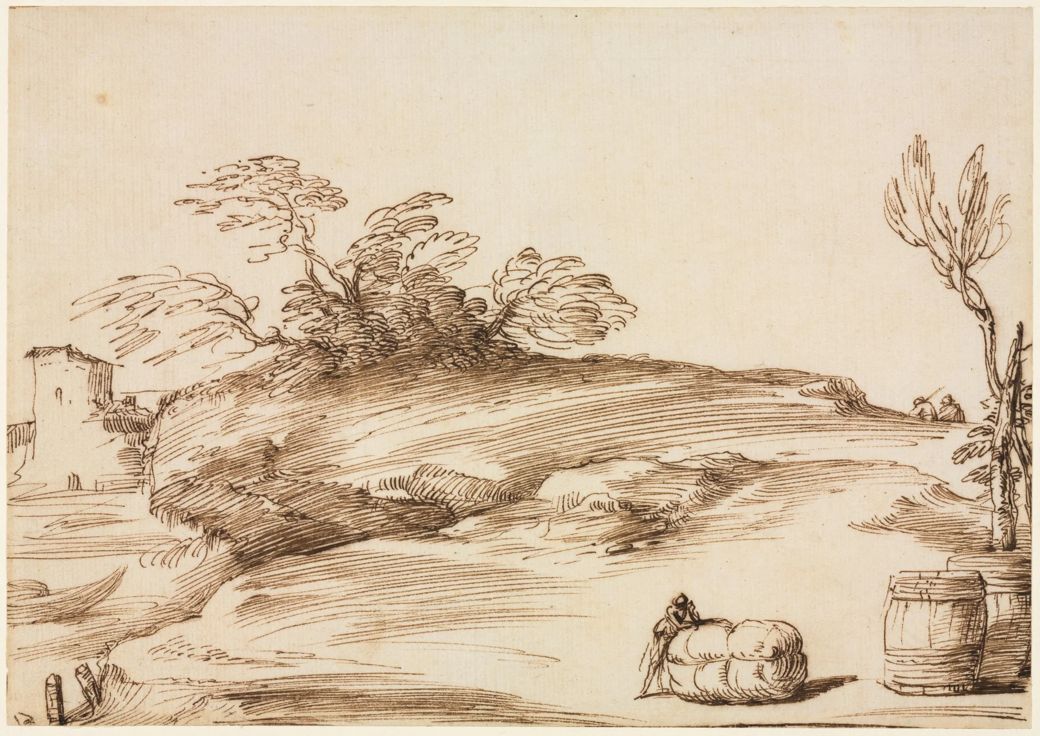 Landscape with a Man Leaning on a Bale, detail