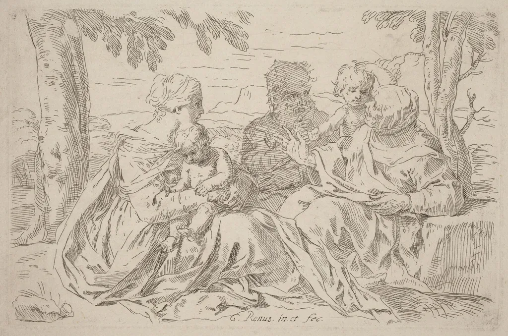 The Holy Family, by Simone Cantarini, ink, 1639